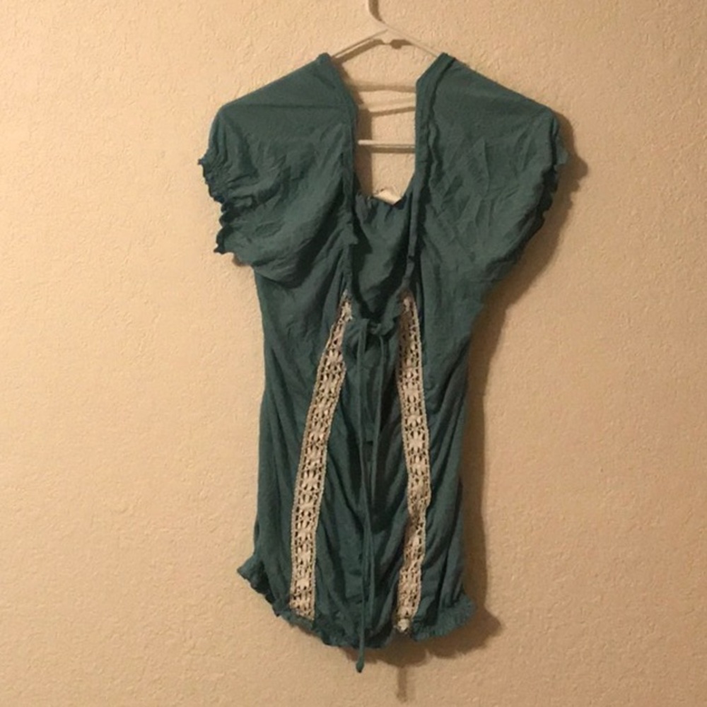 Peasant style teal business casual blouse